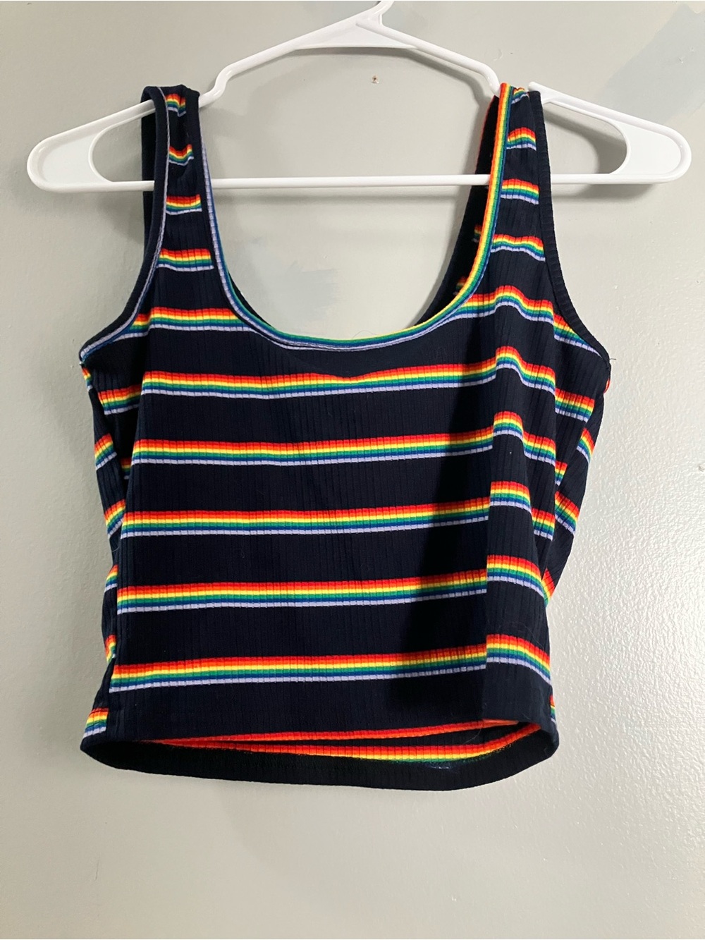 Old Navy Black Ribbed Tank with Rainbow Stripes - Picture 3 of 4